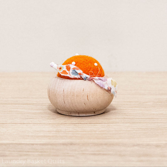 Turned Wood Pin Cushion - Mandarin Orange