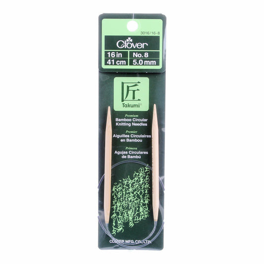 Clover Takumi Bamboo 16in Circular Knitting Needle Size 8