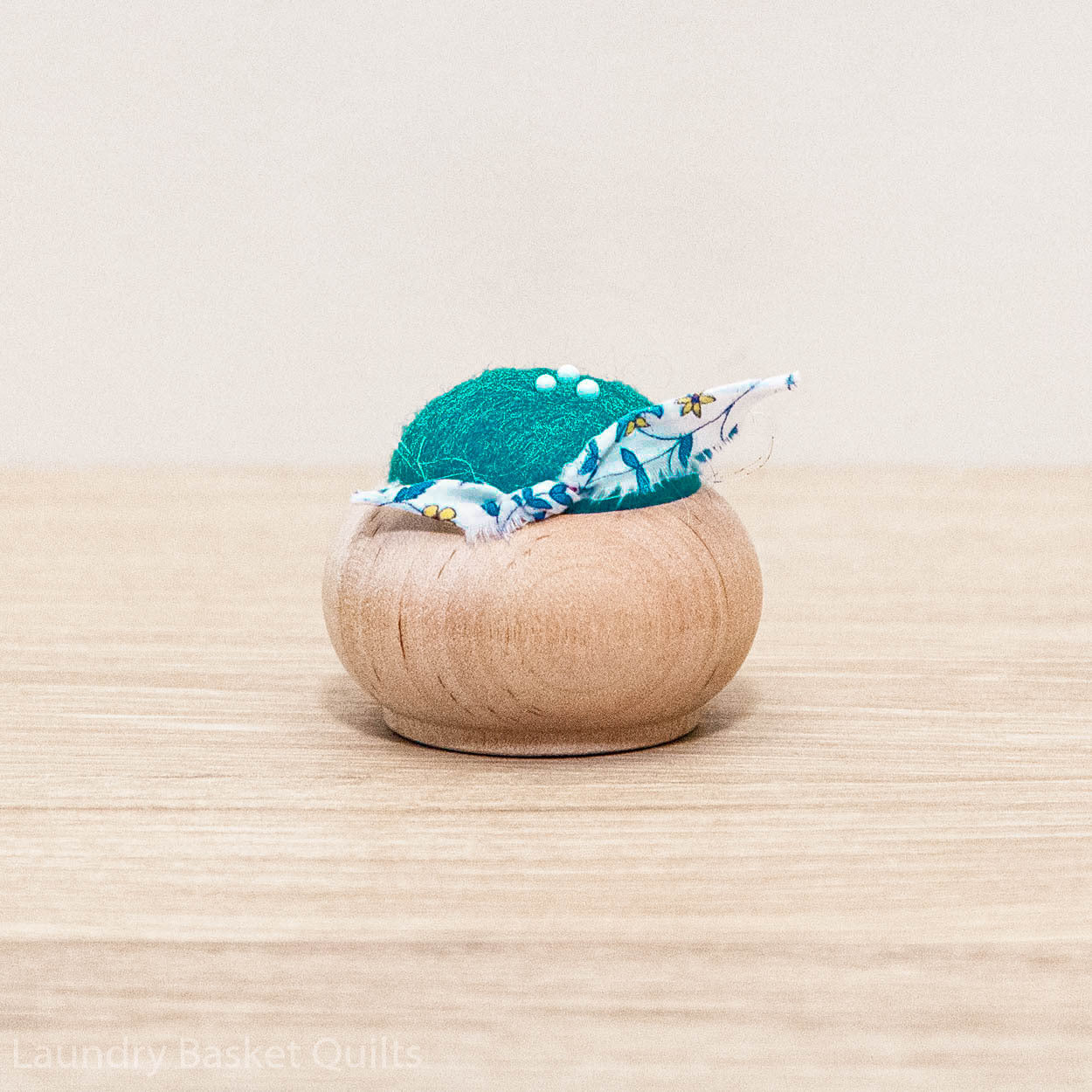 Turned Wood Pin Cushion - Turquoise