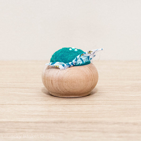 Turned Wood Pin Cushion - Turquoise