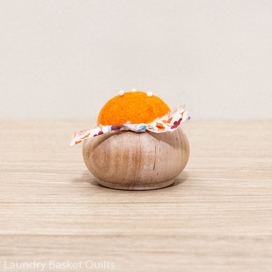 Turned Wood Pin Cushion - Creamsicle