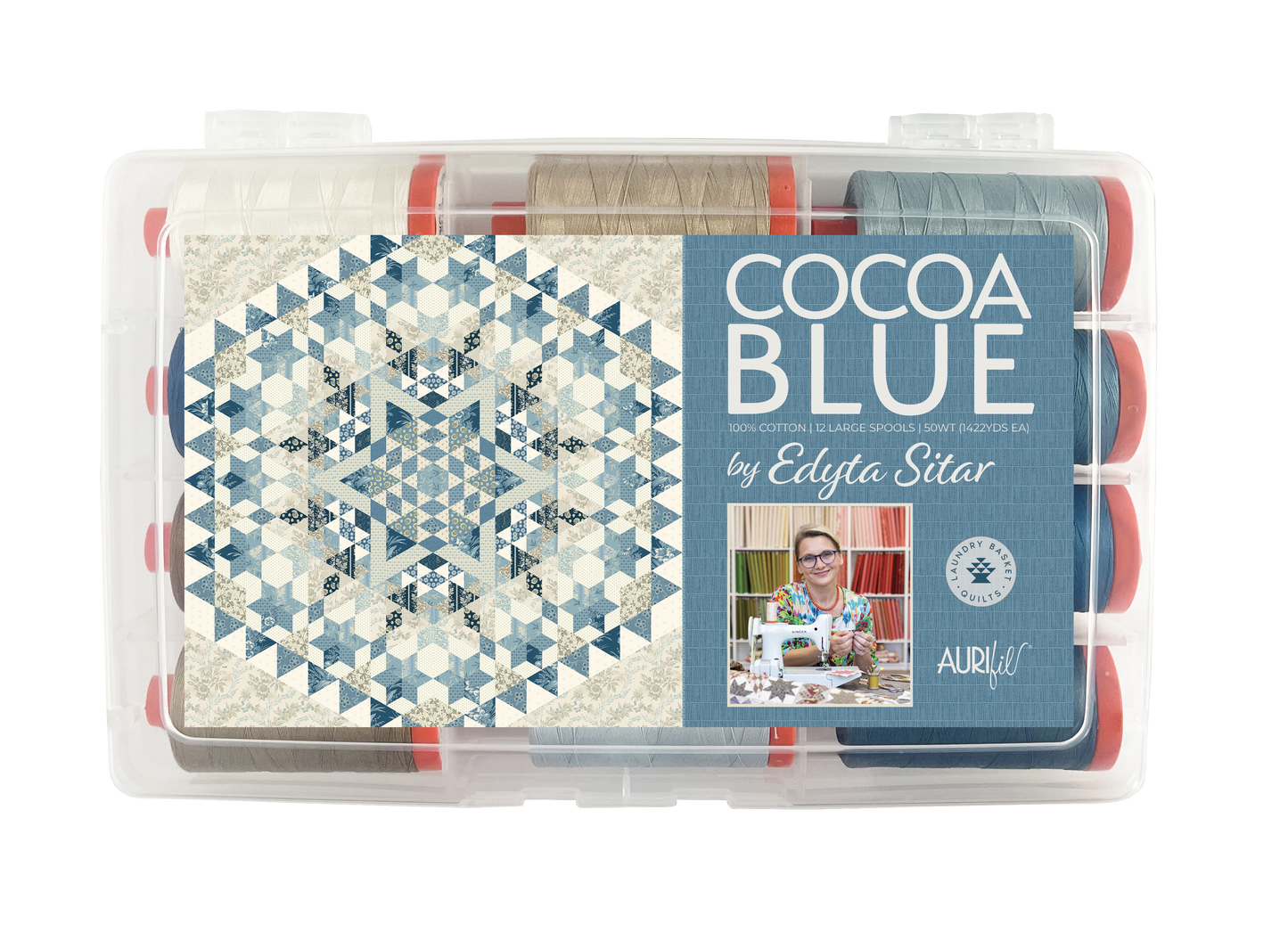 Edyta Sitar "Cocoa Blue" 12 Spool Thread Collection by Aurifil