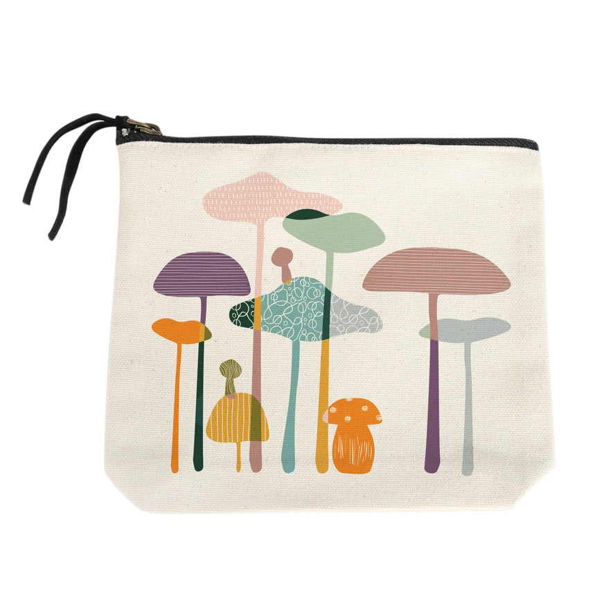 Tall & Colorful Mushrooms Small Canvas Pouch