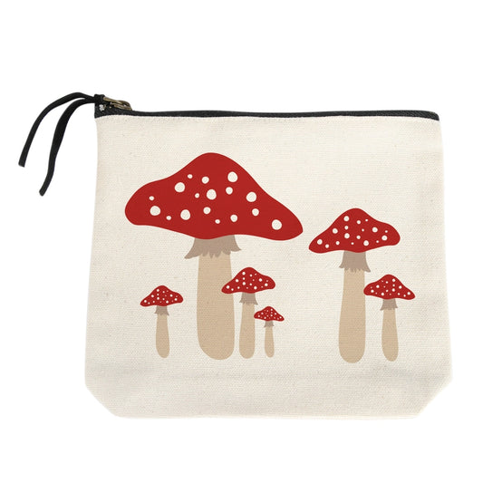 Red Mushrooms Small Canvas Pouch