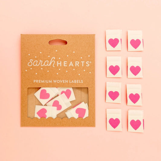 Pink Heart Woven Labels - Sewing Clothing Gift Tags