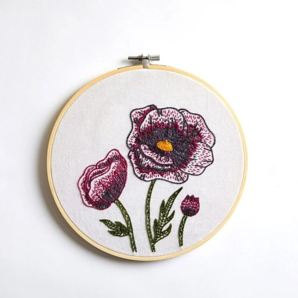 Un-Kit Embroidery Canvas - 8" Poppies